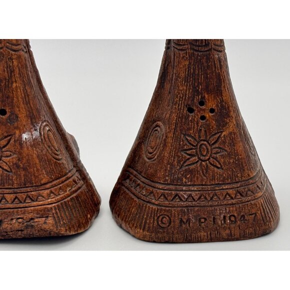 Vintage 1947 Hand-Painted Teepee Salt & Pepper Shakers Lake Tahoe California - Picture 4 of 6